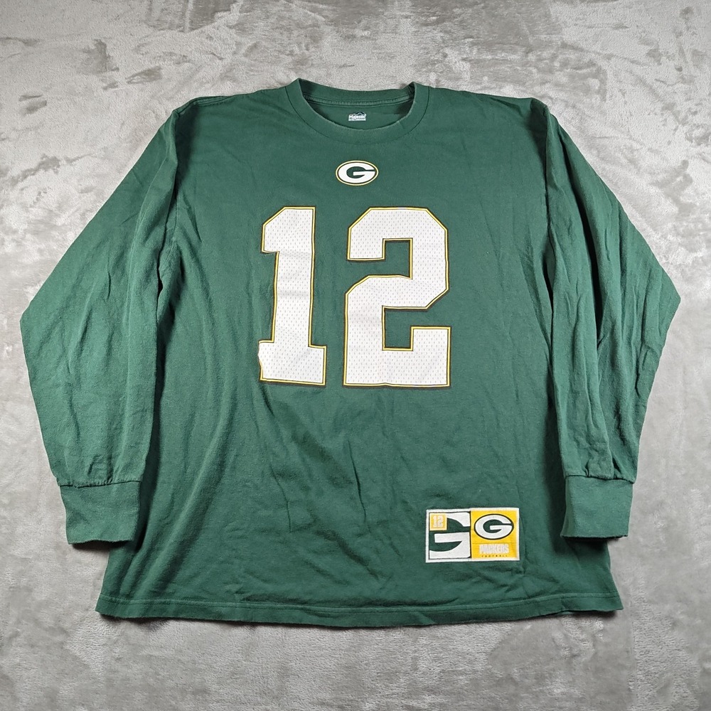 Green Bay Packers Shirt Mens XL Majestic Aaron Rodgers 12 NFL Long Sleeve Tee
